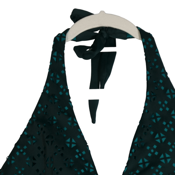 Loft Beach Green Halter Swimsuit Womens Size 12 Laser Cut Lightly Padded Bra - Picture 4 of 12